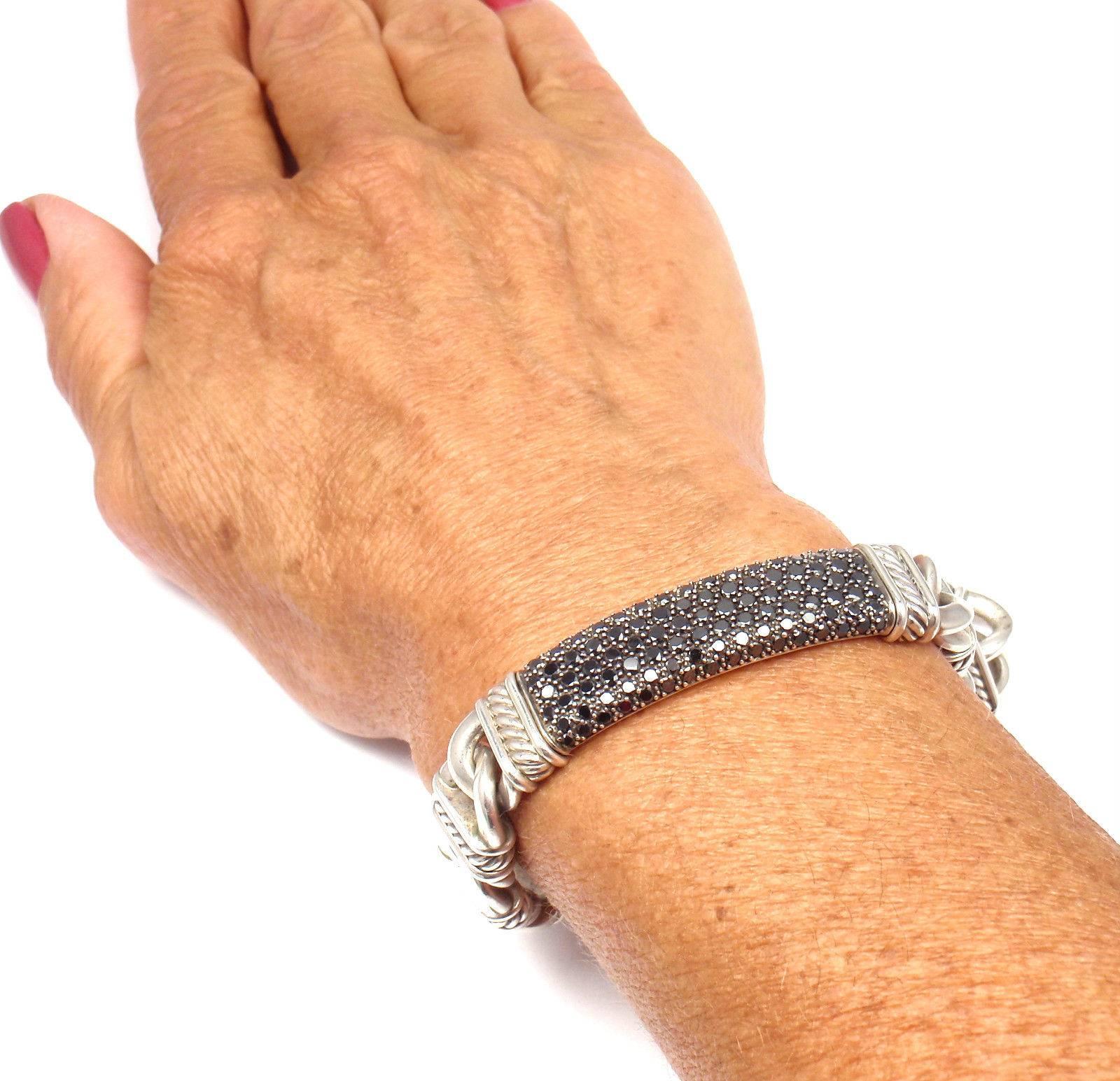 David Yurman Madison Silver Black Diamond Id Link Bracelet Estate Jackie Collins In New Condition In Holland, PA