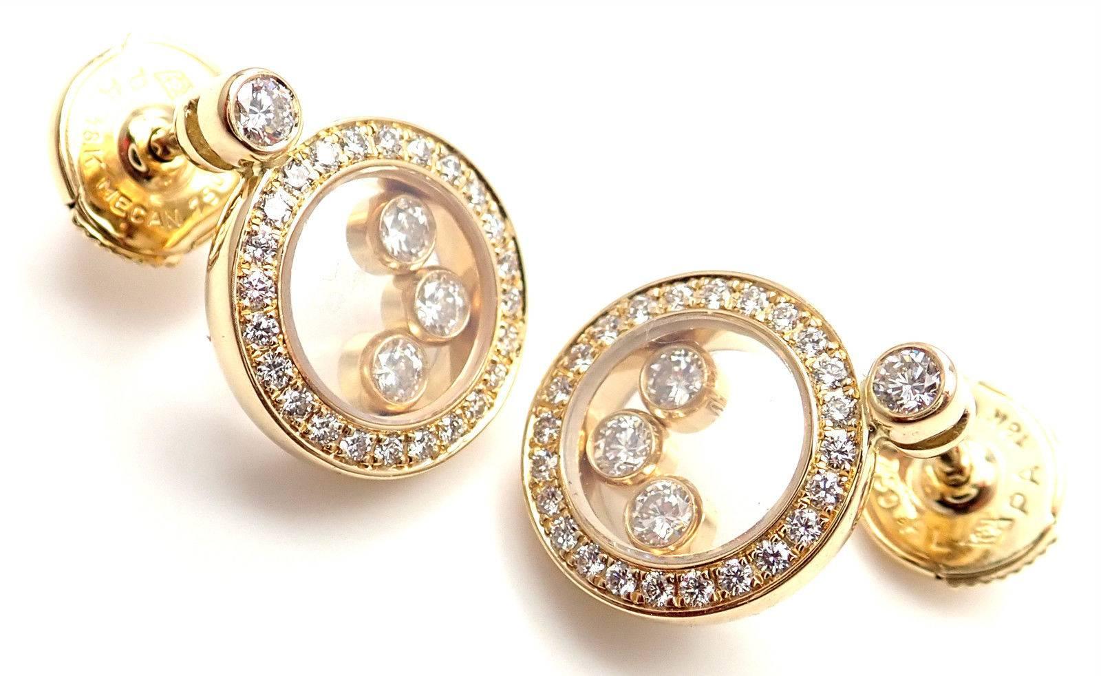 Women's or Men's Chopard Happy Diamond Round Yellow Gold Earrings