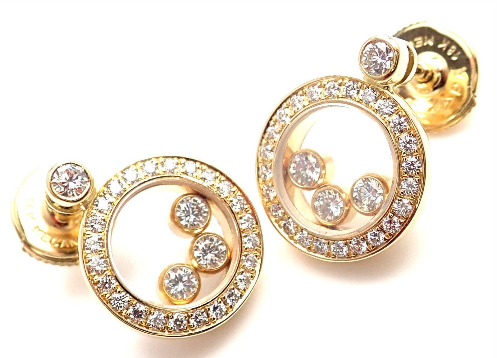 Chopard Happy Diamond Round Yellow Gold Earrings 1