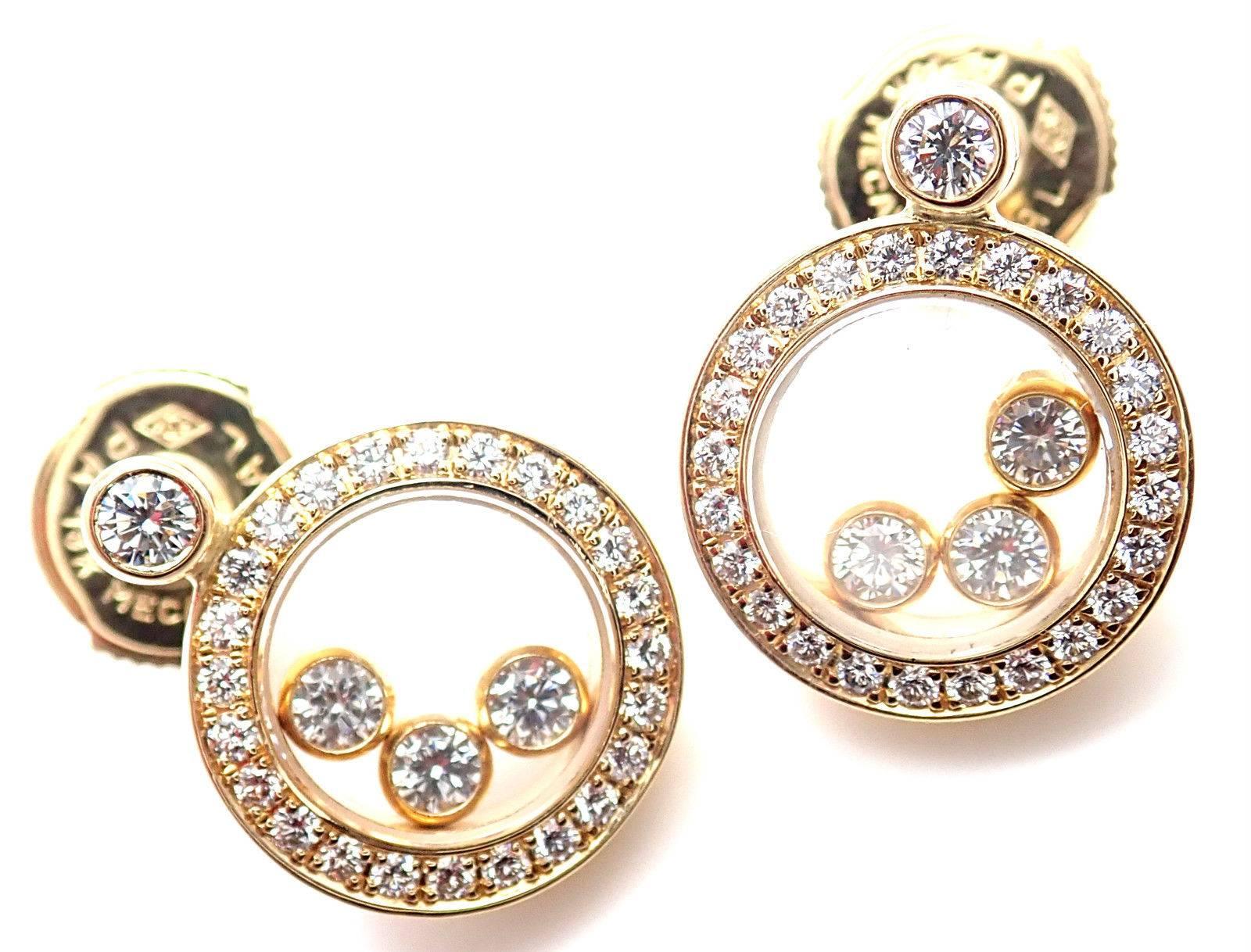 Chopard Happy Diamond Round Yellow Gold Earrings In New Condition In Holland, PA