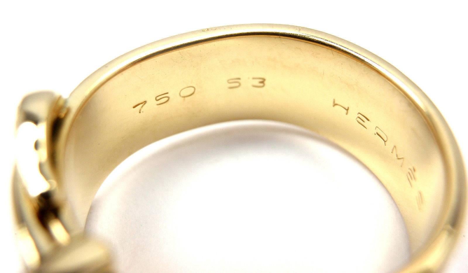Women's or Men's Hermes Diamond Wide Buckle Yellow Gold Band Ring