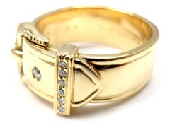 Hermes Diamond Wide Buckle Yellow Gold Band Ring