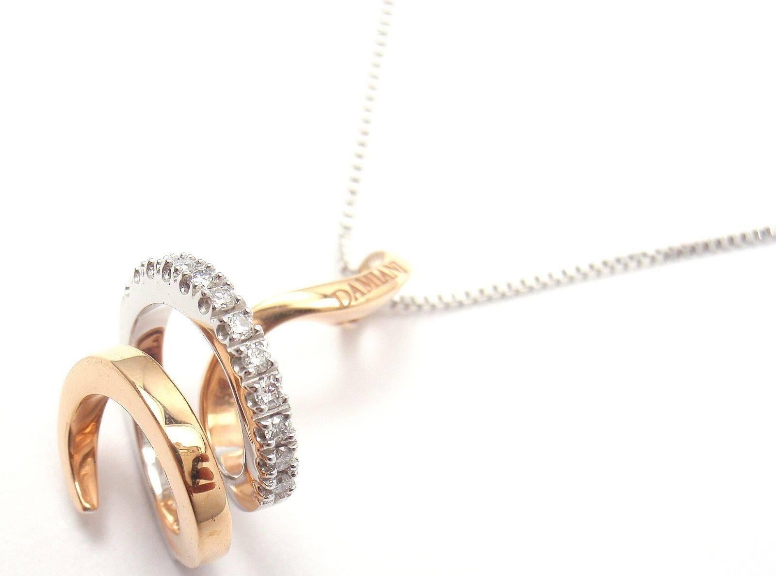 Women's or Men's Damiani Eden Diamond White and Rose Gold Necklace