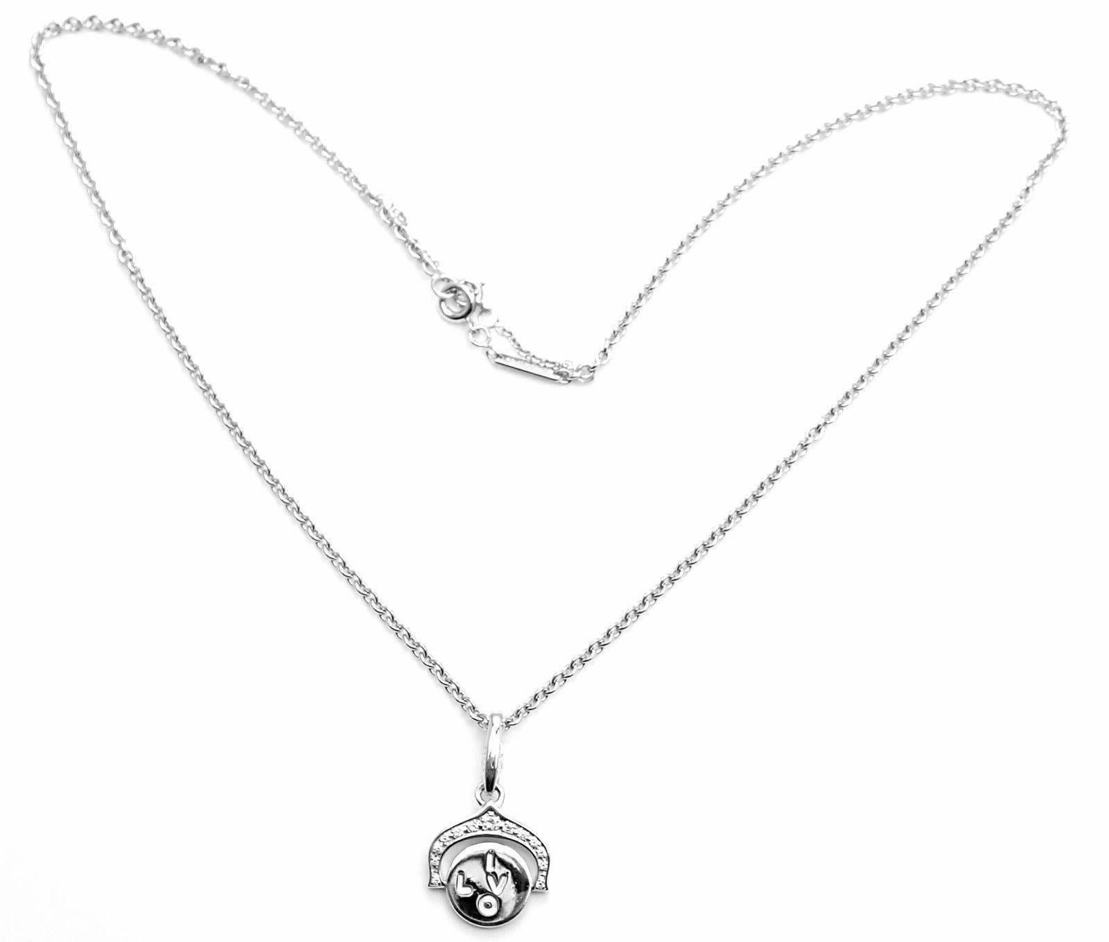 Cartier Diamond I Love You White Gold Charm Pendant Necklace In New Condition In Holland, PA