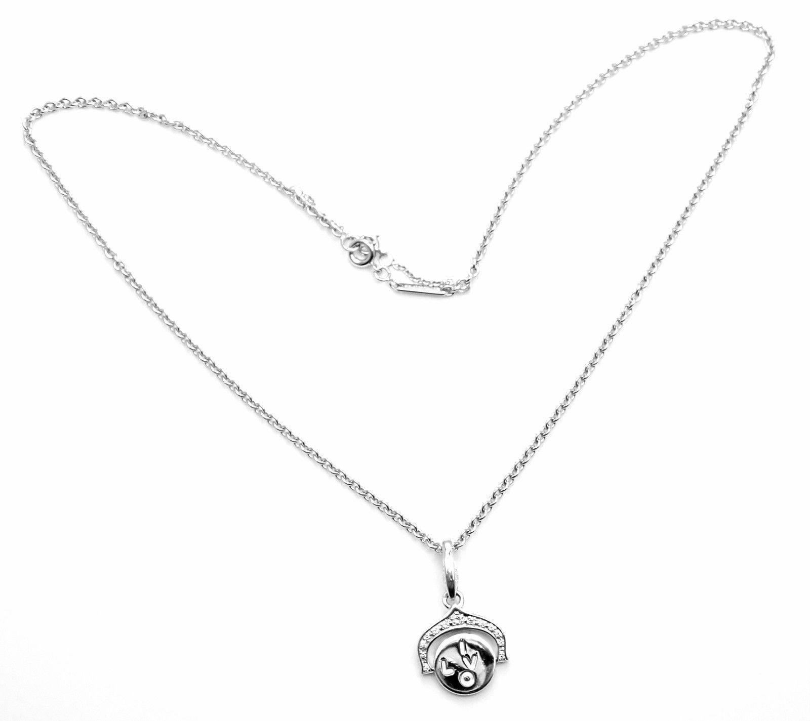 Women's or Men's Cartier Diamond I Love You White Gold Charm Pendant Necklace