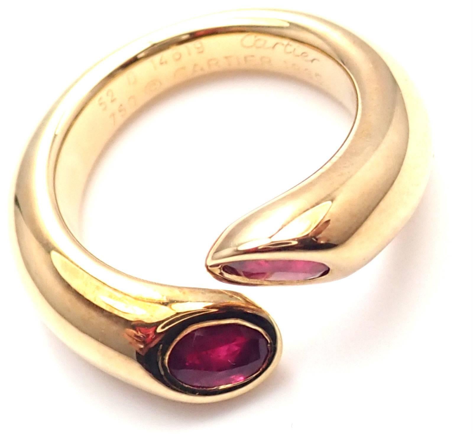 Cartier Ruby Ellipse Deux Tetes Croisees Bypass Yellow Gold Band Ring 3