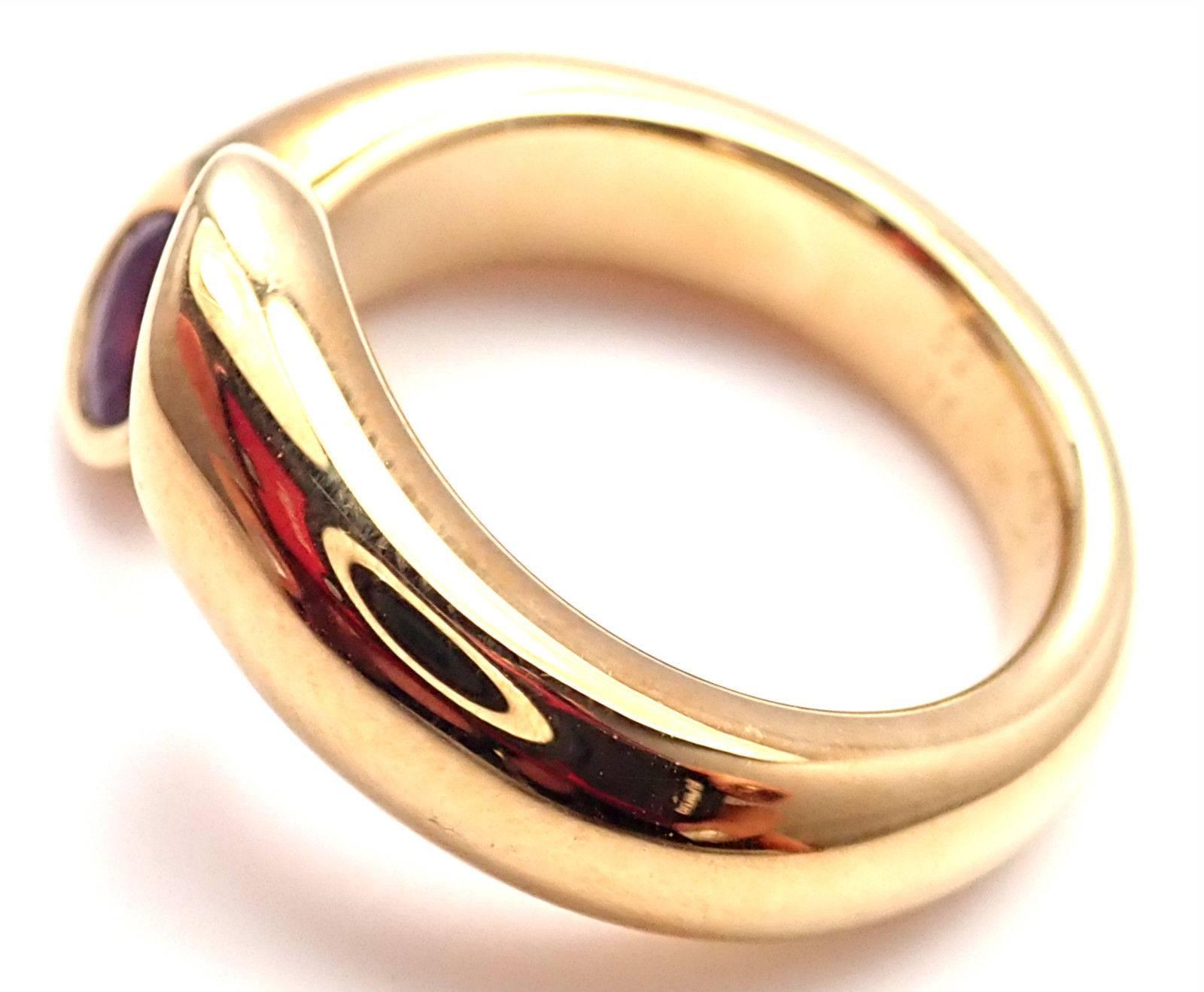 Women's or Men's Cartier Ruby Ellipse Deux Tetes Croisees Bypass Yellow Gold Band Ring