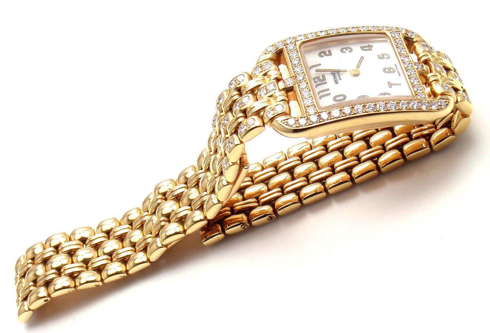 Hermes Ladies Yellow Gold Diamond Cape Cod Quartz Wristwatch 2