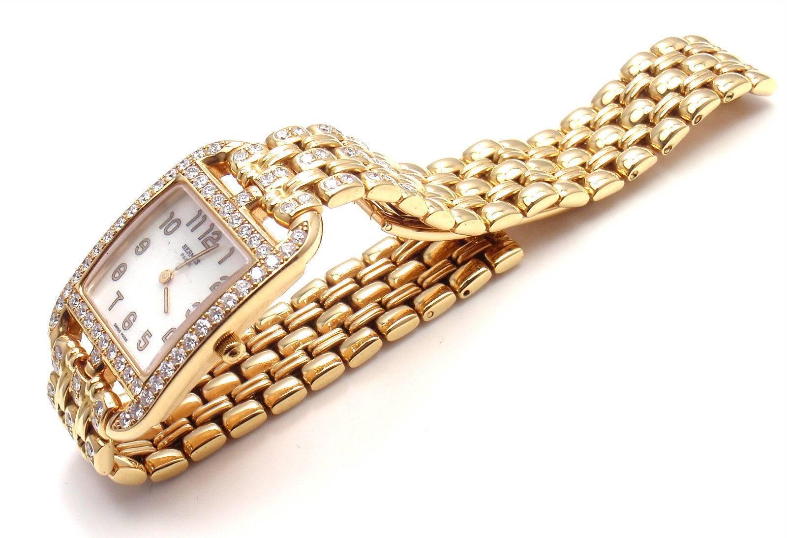 Hermes Ladies Yellow Gold Diamond Cape Cod Quartz Wristwatch 1