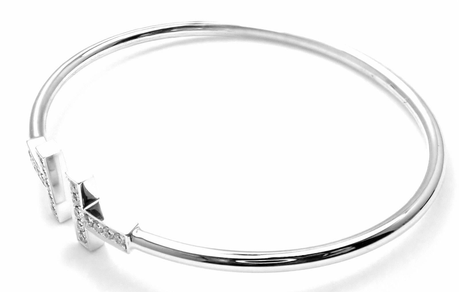Tiffany & Co. Diamond T Wire White Gold Bangle Bracelet In New Condition In Holland, PA