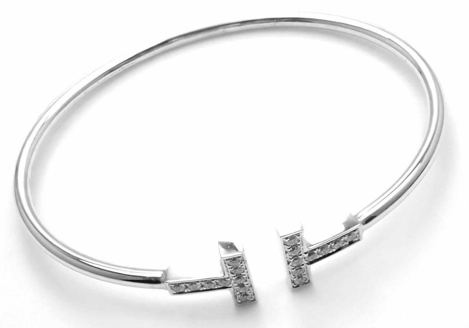 Women's or Men's Tiffany & Co. Diamond T Wire White Gold Bangle Bracelet