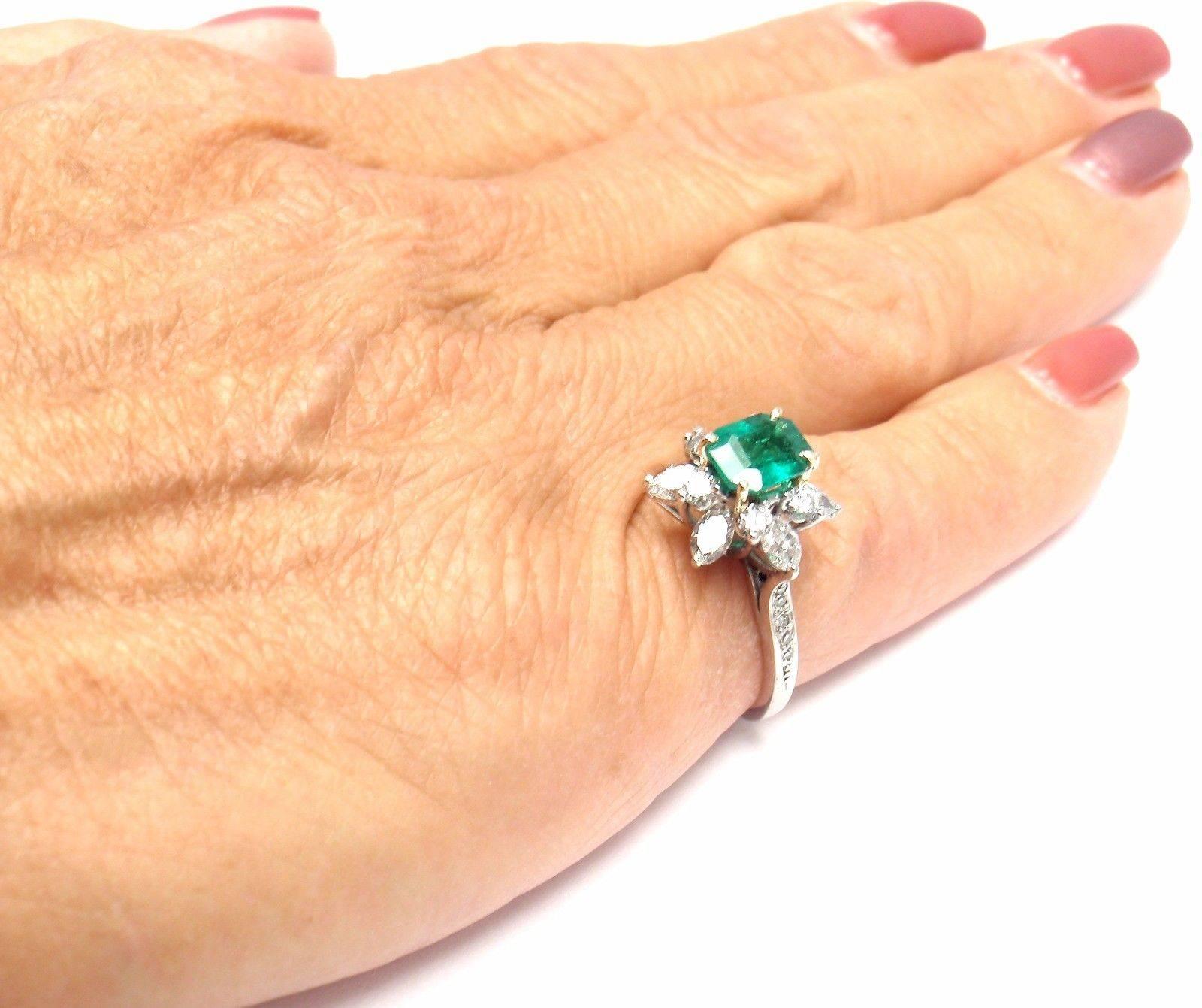 Vintage Tiffany & Co. Diamond Irid Platinum Emerald Cocktail Ring 3