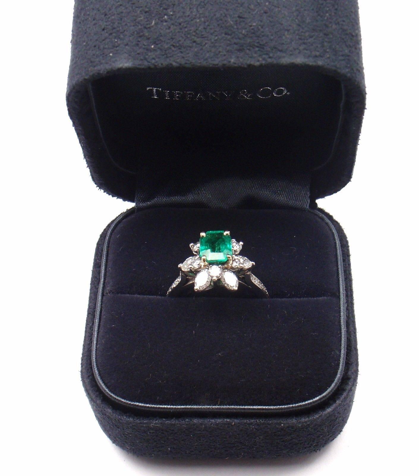 Vintage Tiffany & Co. Diamond Irid Platinum Emerald Cocktail Ring In New Condition In Holland, PA