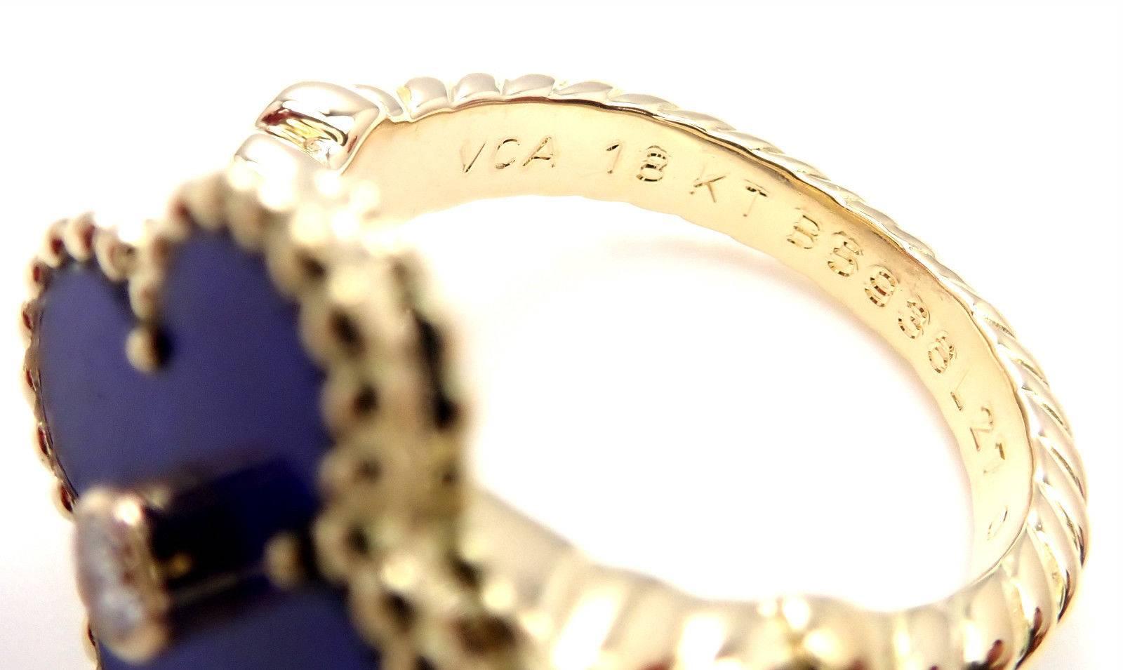 Women's or Men's Van Cleef & Arpels Vintage Alhambra Lapis Lazuli Diamond Yellow Gold Ring