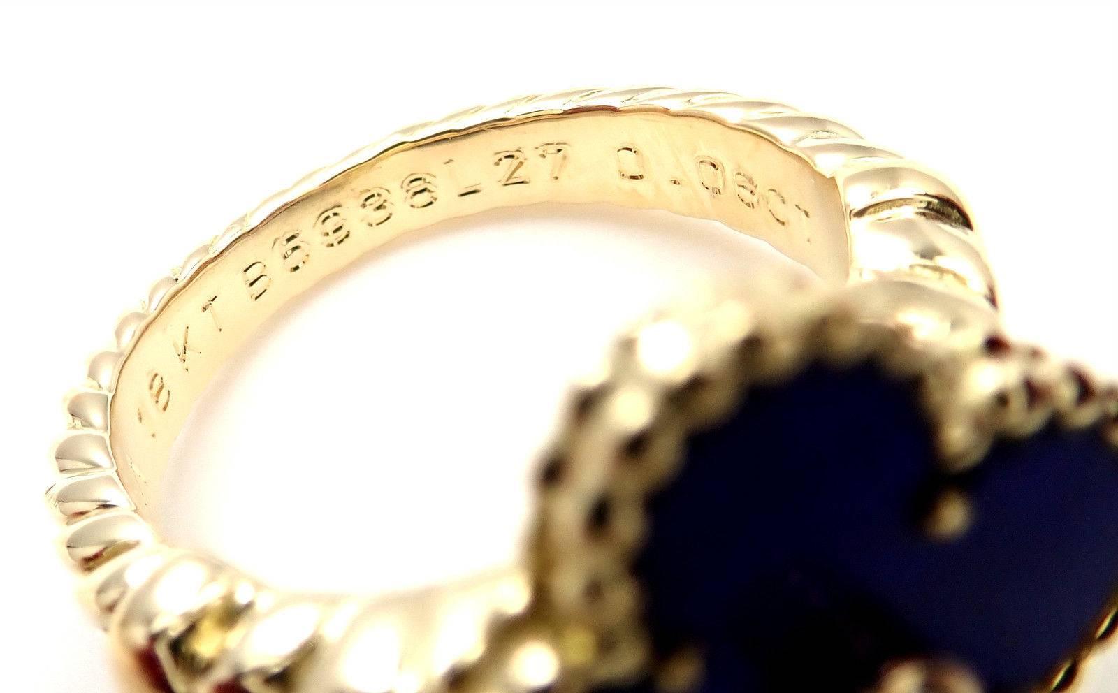 Van Cleef & Arpels Vintage Alhambra Lapis Lazuli Diamond Yellow Gold Ring In New Condition In Holland, PA