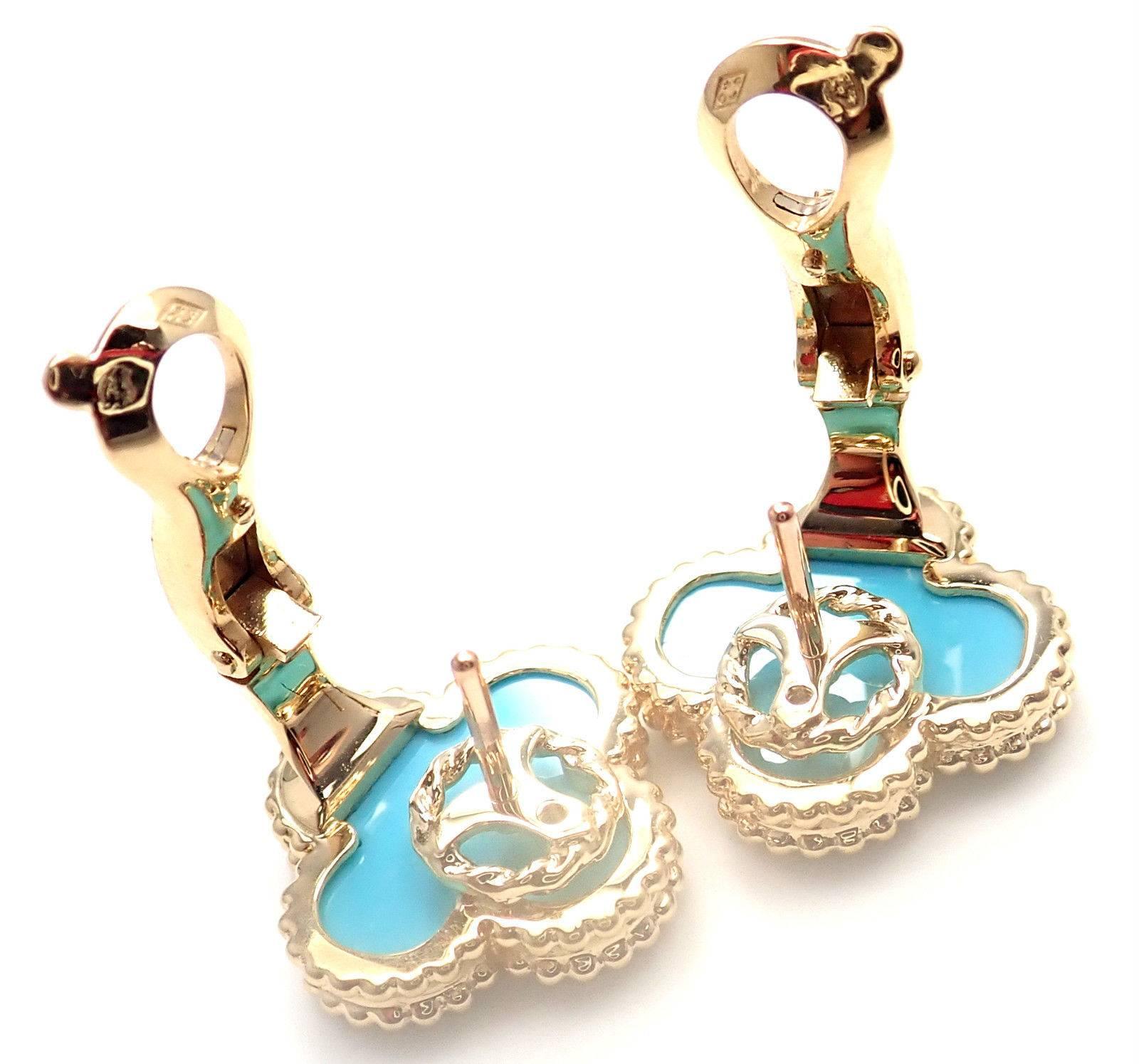 Van Cleef & Arpels Vintage Alhambra Turquoise Yellow Gold Earrings 2