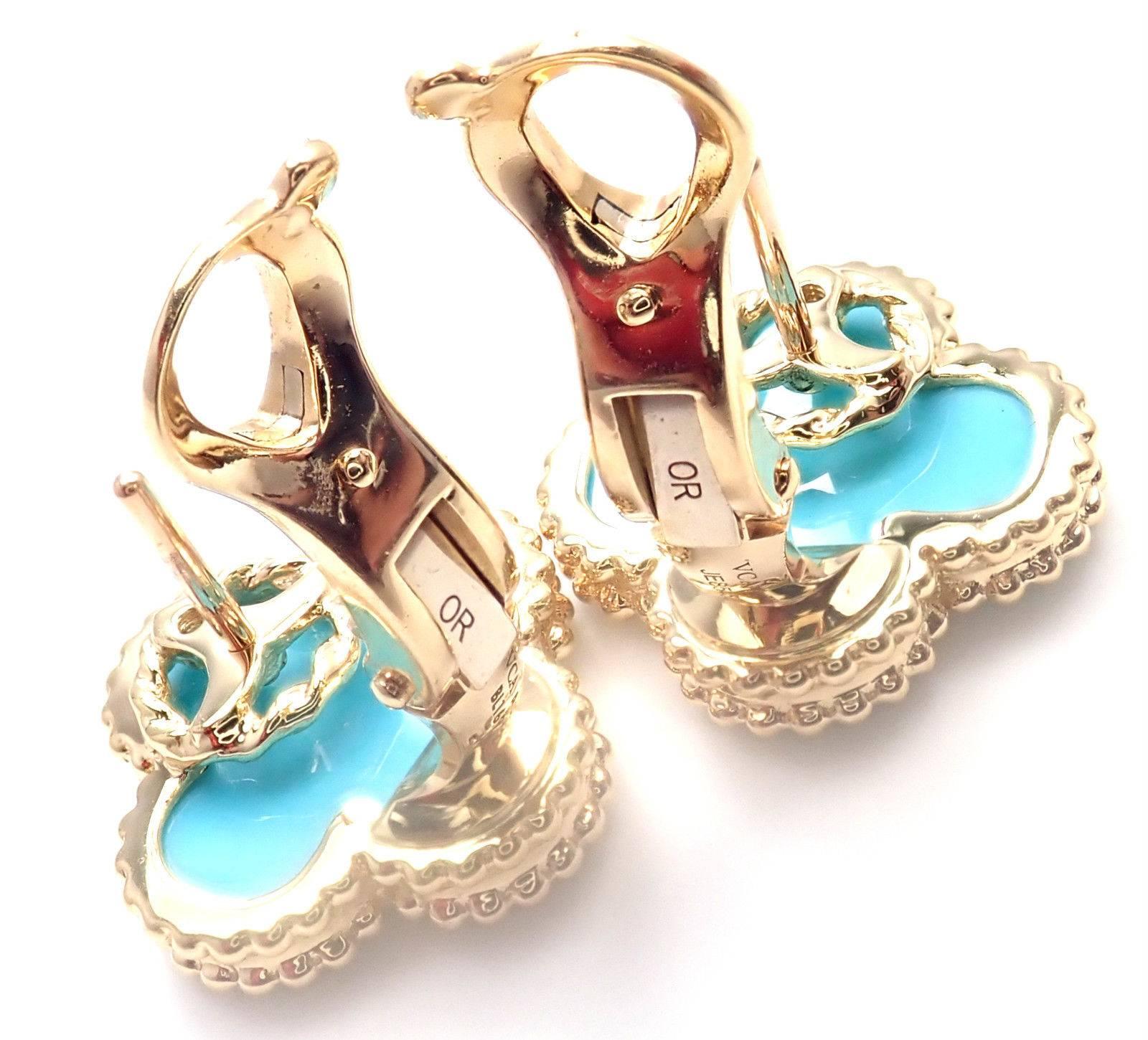 Van Cleef & Arpels Vintage Alhambra Turquoise Yellow Gold Earrings 3