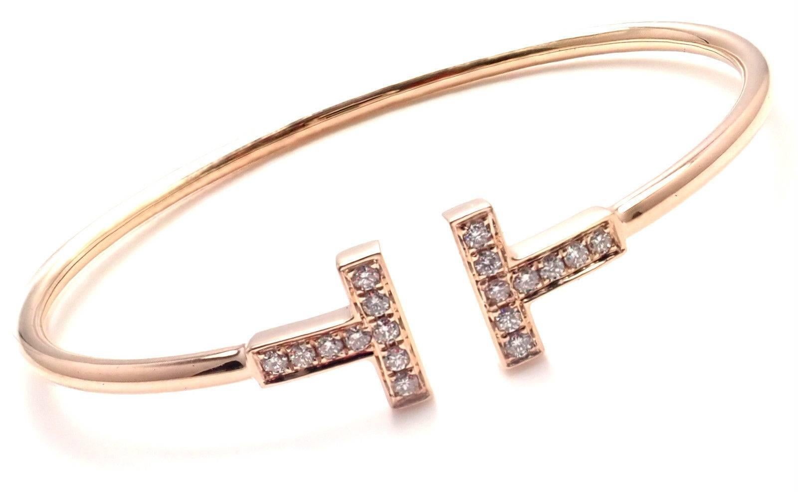 Tiffany & Co. Diamond T Rose Gold Bangle Bracelet 3