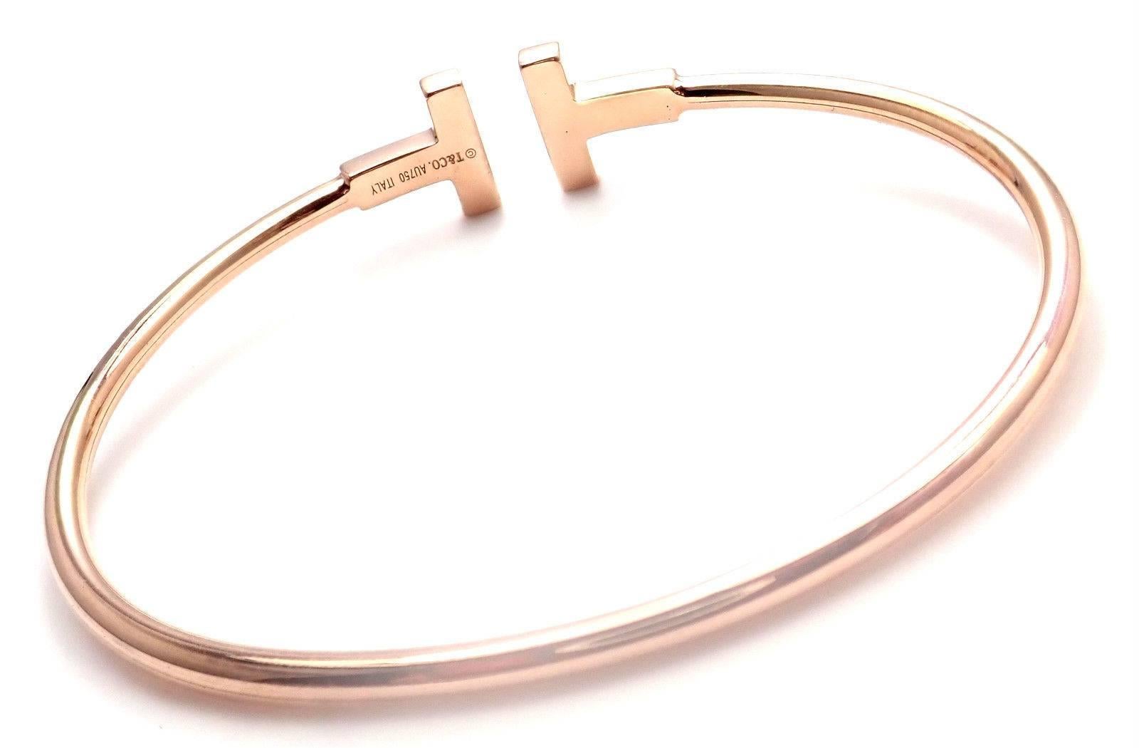 Women's or Men's Tiffany & Co. Diamond T Rose Gold Bangle Bracelet