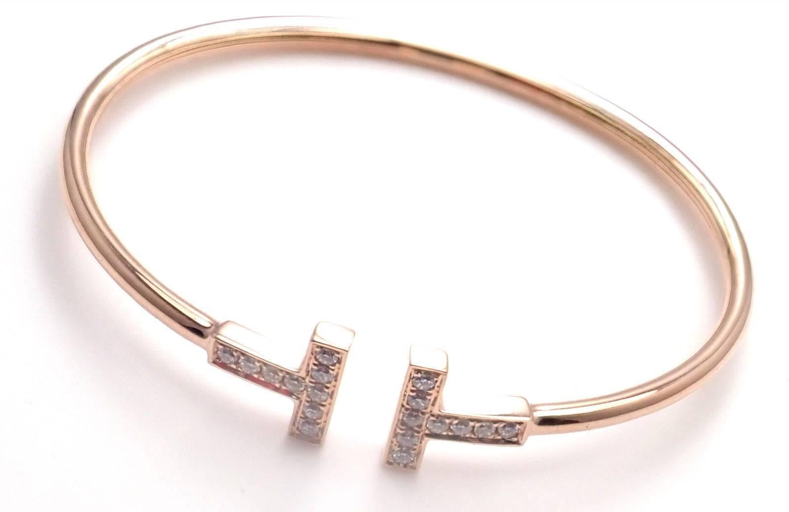 Tiffany & Co. Diamond T Rose Gold Bangle Bracelet 2