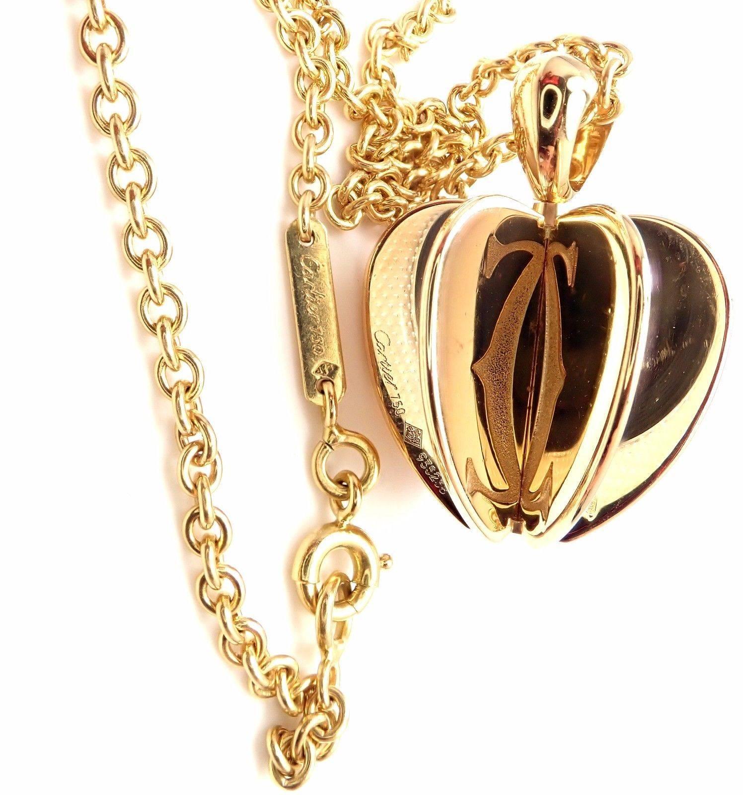 Cartier Double C Apple Heart Yellow Gold Pendant Chain Necklace 3