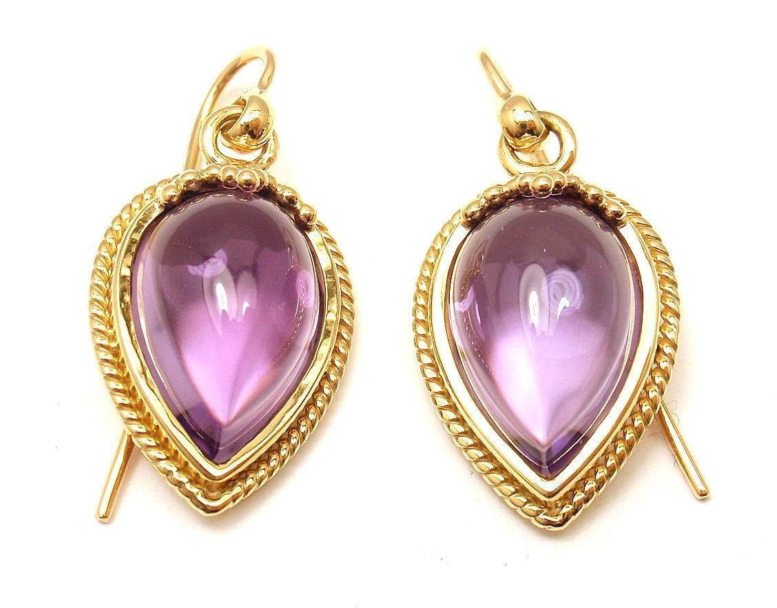 18k Yellow Gold Amethyst Chinese Bead Earrings by Temple St Clair. 
With 2 Amethysts total weight approx. 12ct
Details:
Measurements: 28mm x 15mm
Weight: 10.1 grams
Stamped Hallmarks: 750 Temple St Clair hallmark
*Free Shipping within the United