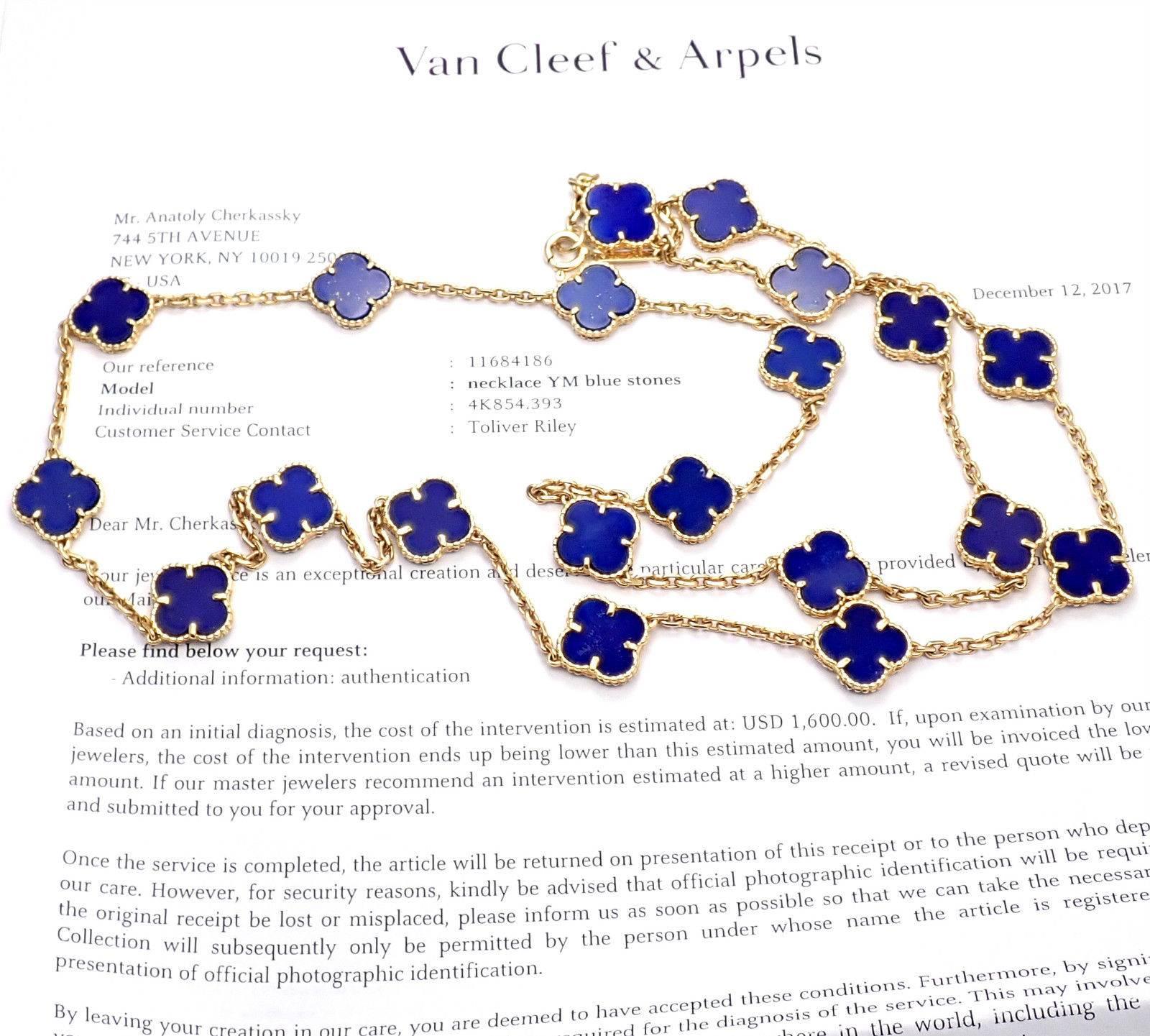 Van Cleef & Arpels Vintage Alhambra Lapis Lazuli 20 Motif Yellow Gold Necklace 2