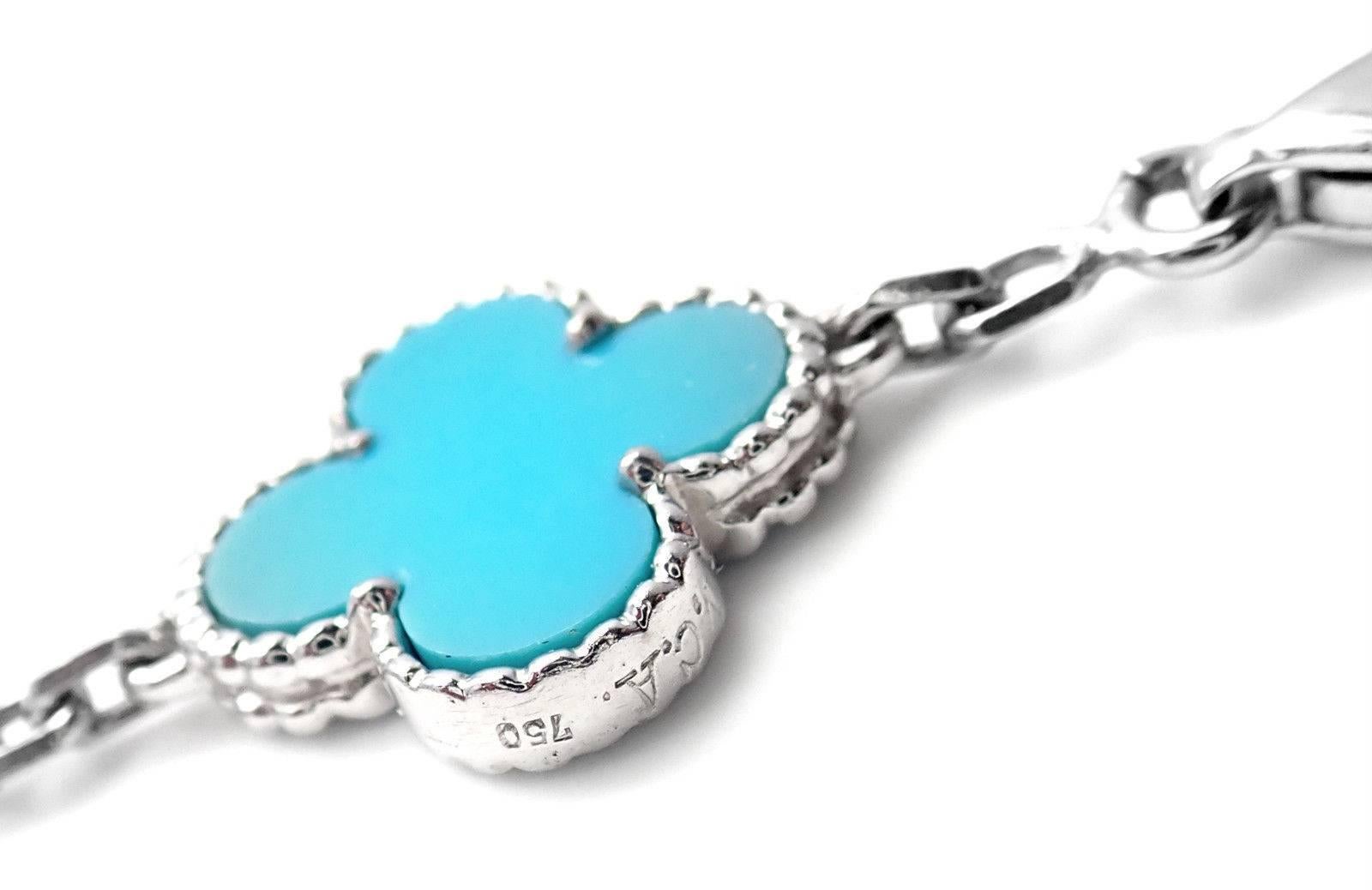 Women's or Men's Van Cleef & Arpels Vintage Alhambra Turquoise White Gold Bracelet