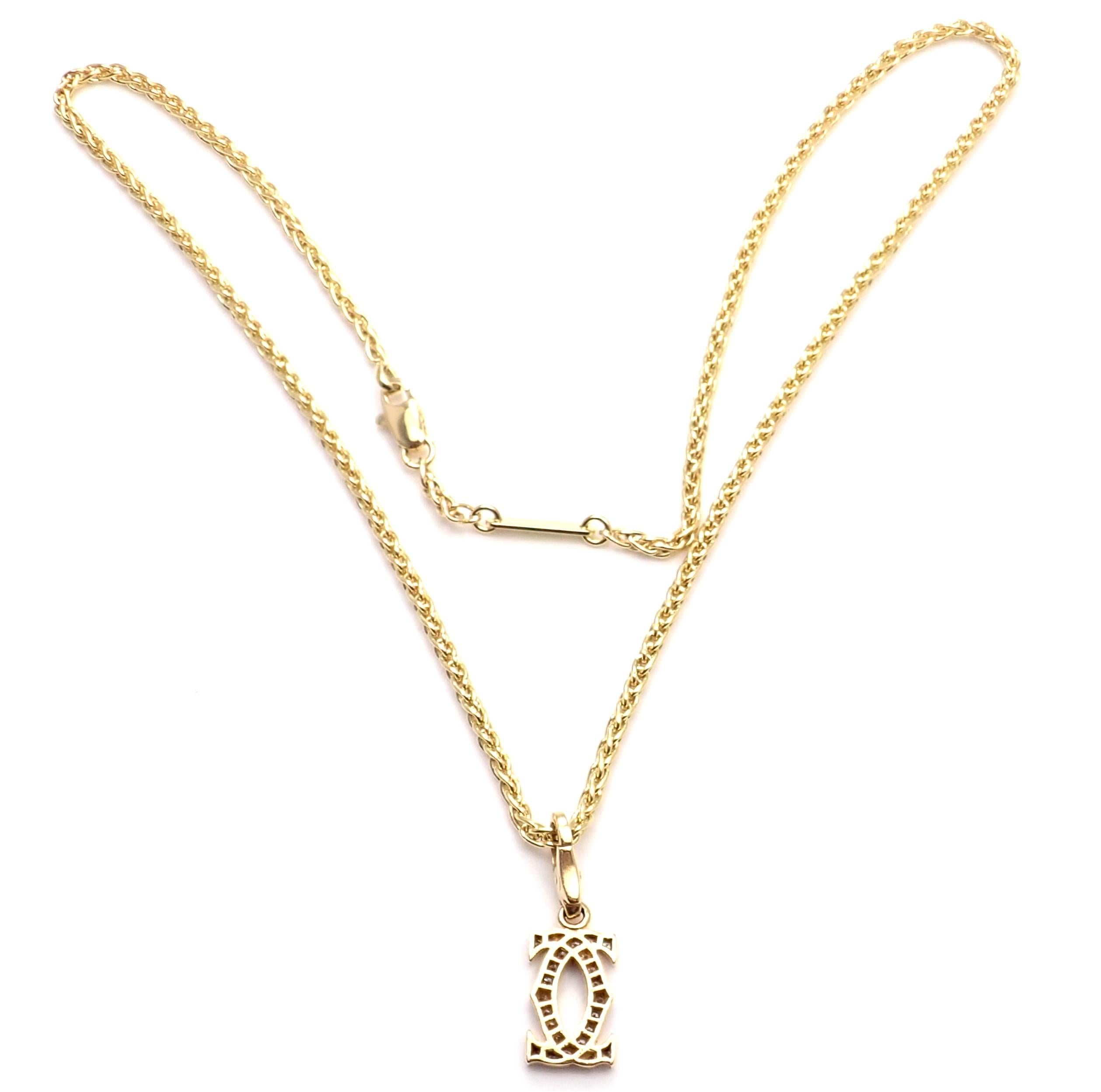 Women's or Men's Cartier Diamond Double C Yellow Gold Pendant Necklace