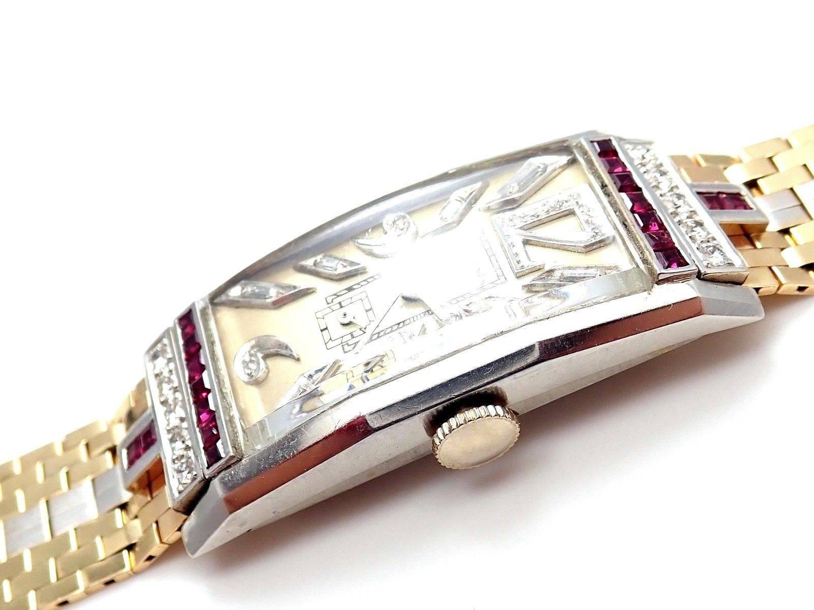 Longines Platinum Yellow Gold Diamond Ruby manual Wristwatch  In New Condition In Holland, PA
