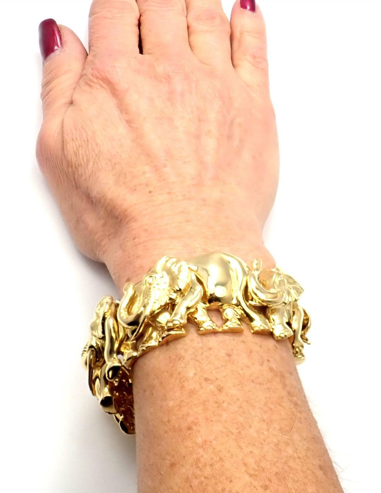 Estate Diamond Wide Elephant Yellow Gold Bangle Bracelet 4