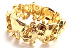 Estate Diamond Wide Elephant Yellow Gold Bangle Bracelet