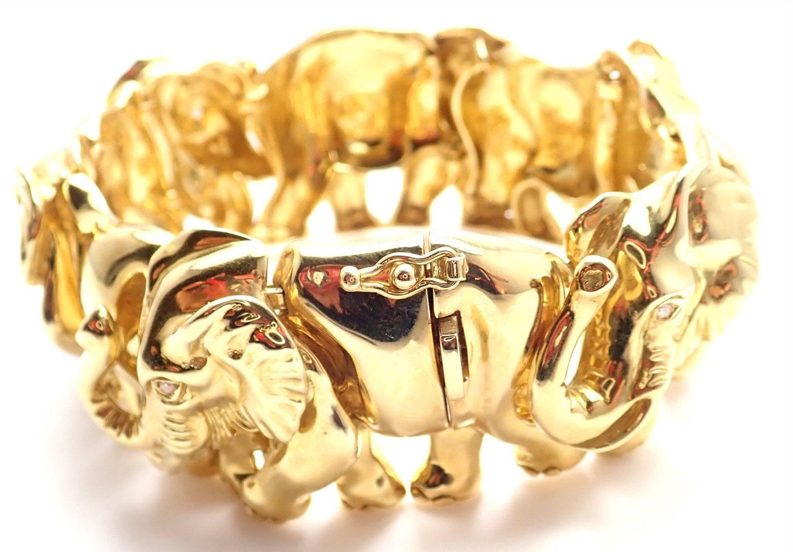 Women's or Men's Estate Diamond Wide Elephant Yellow Gold Bangle Bracelet