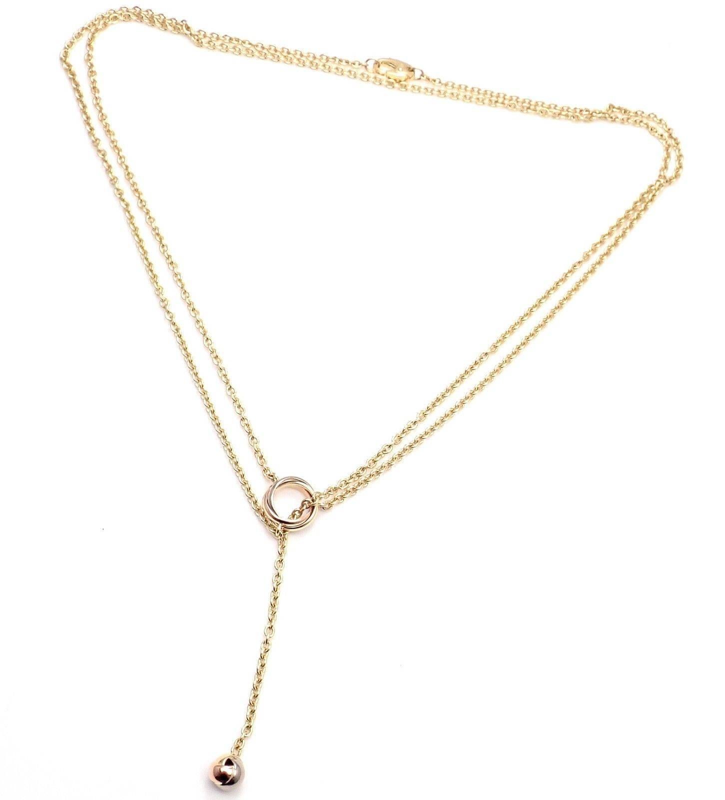18k Tri-Color Gold Baby Trinity Pampilles Lariat Necklace by Cartier.
Details:
Chain Length: 15.5