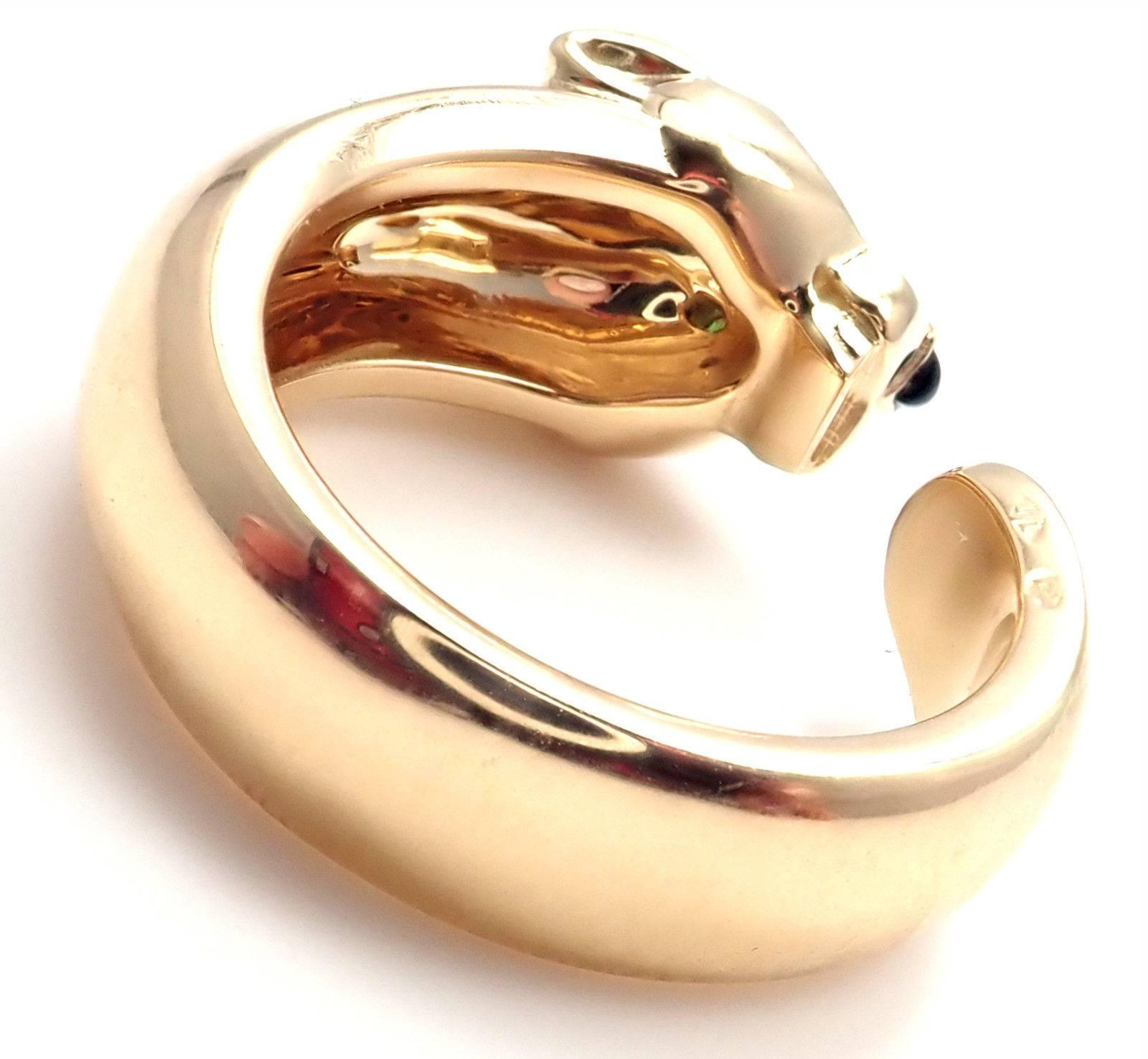 Cartier Panther Panthere Tsavorite Garnet Onyx Yellow Gold Band Ring 2