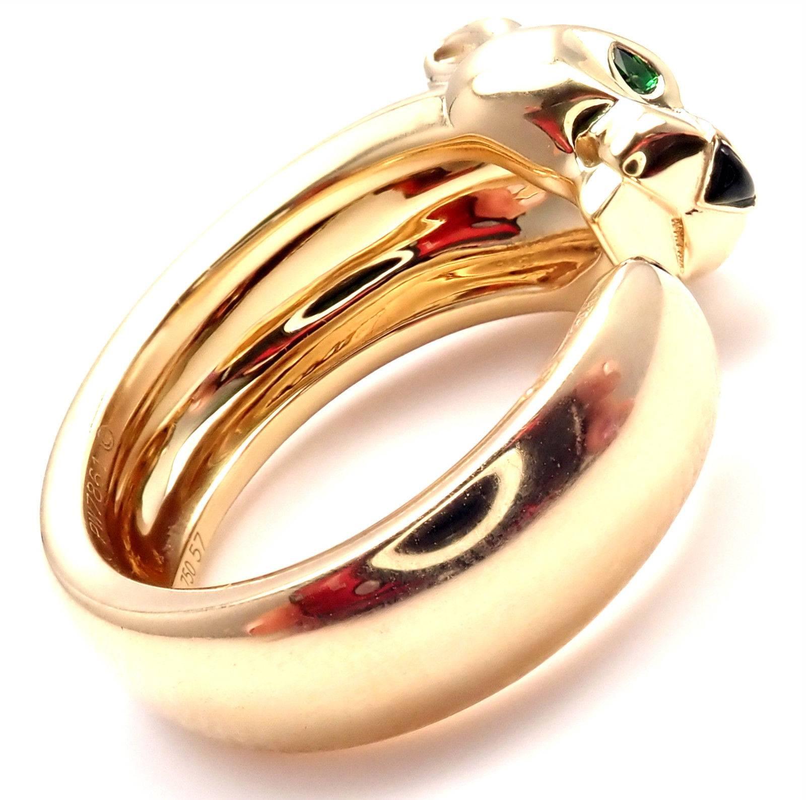 Women's or Men's Cartier Panther Panthere Tsavorite Garnet Onyx Yellow Gold Band Ring