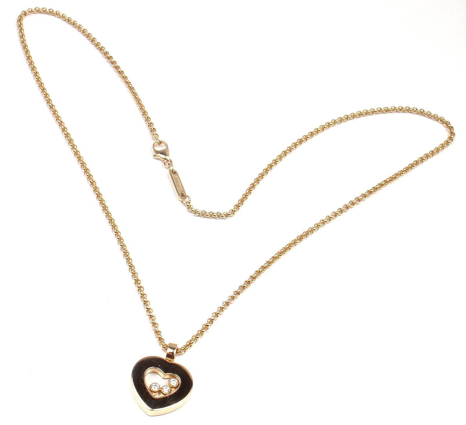 Women's or Men's Chopard Diamond Happy Heart Yellow Gold Pendant Necklace