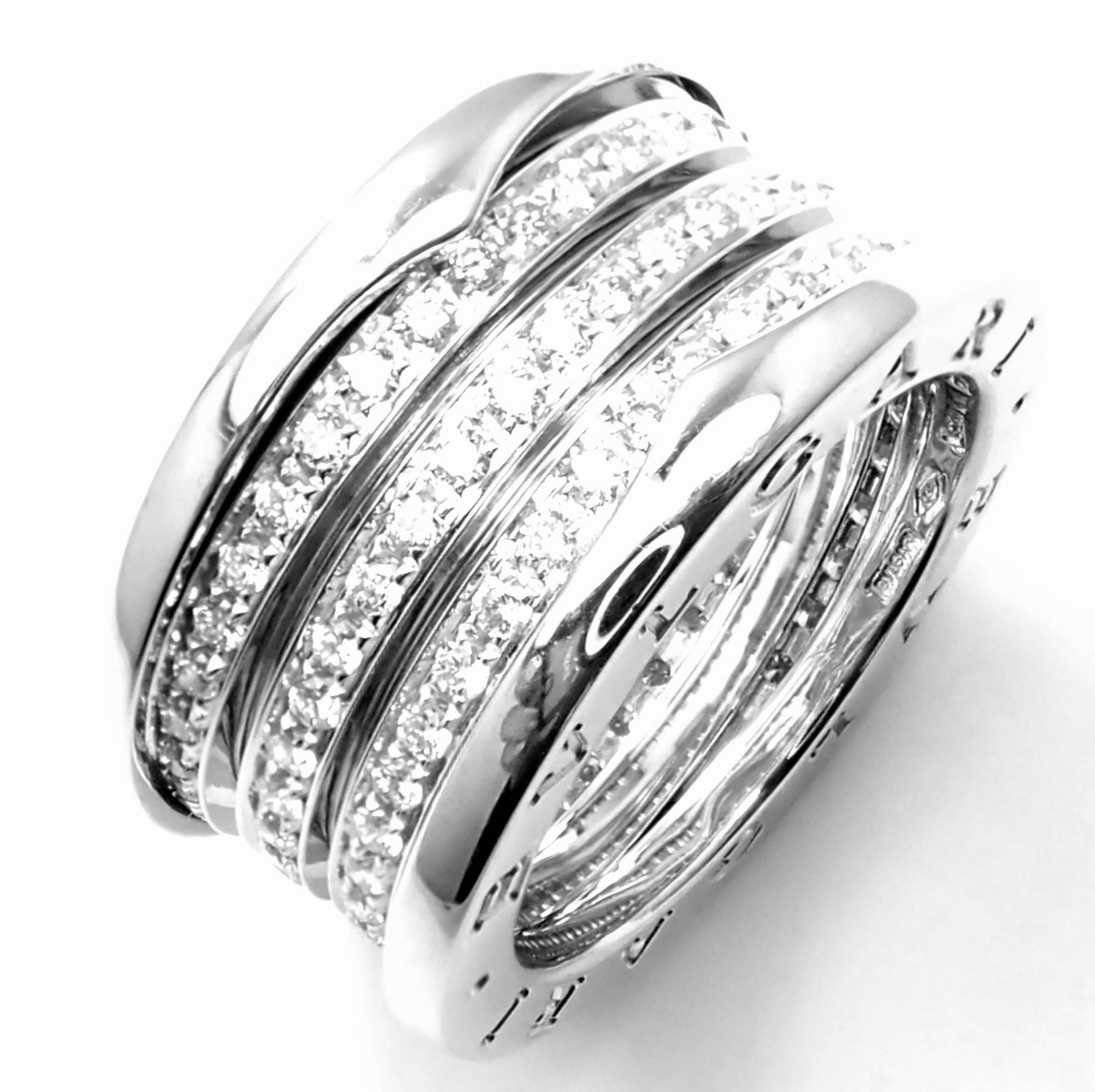 Women's or Men's Bulgari B-Zero Pave Diamond Four Band White Gold Ring
