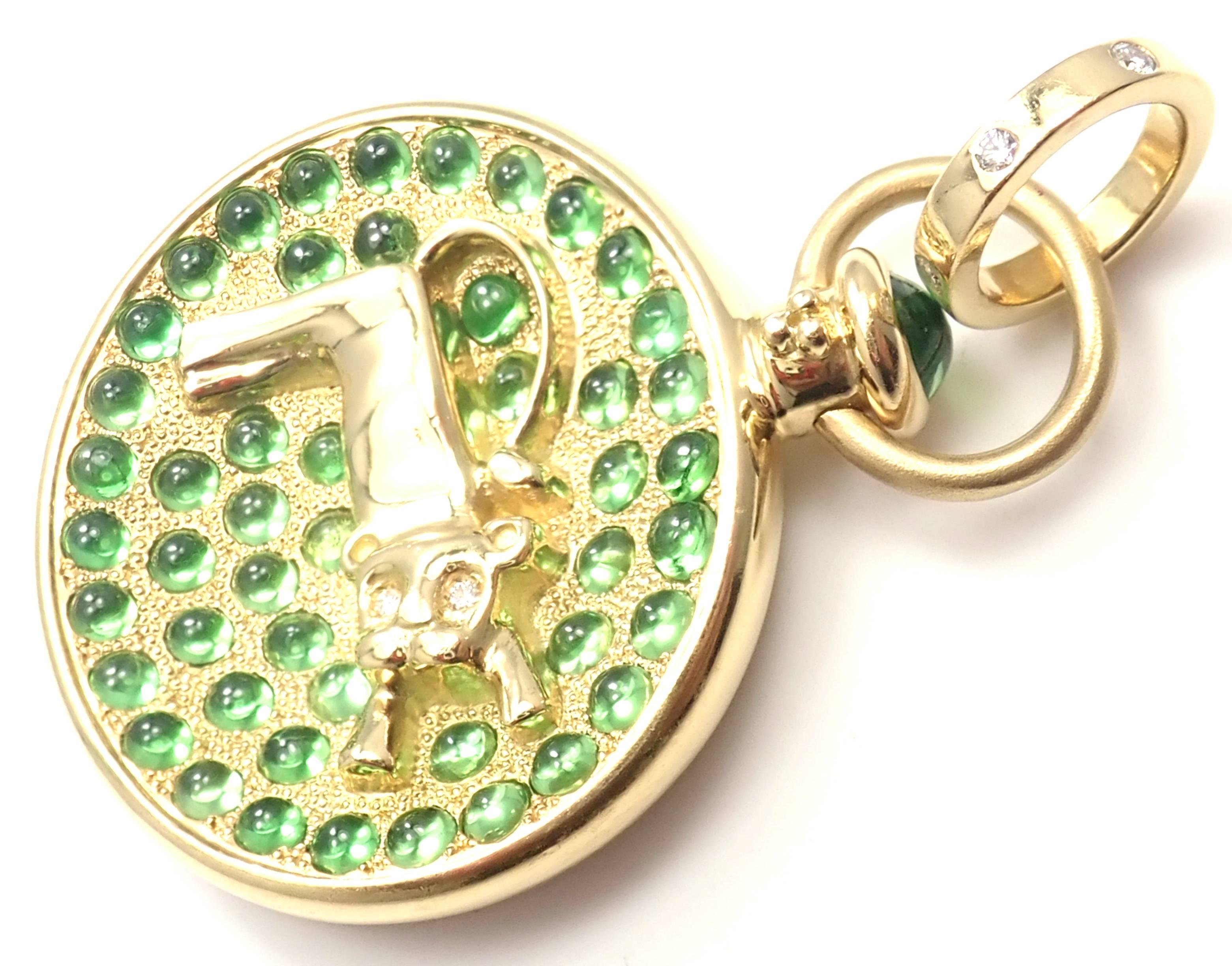 Temple St Clair Diamond Tsavorite Garnet Terrae Lion Yellow Gold Pendant In New Condition In Holland, PA