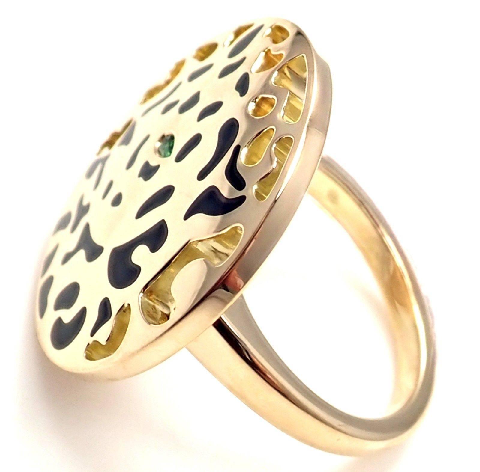 Women's or Men's Cartier Panther Panthere Lacquer Tsavorite Garnet Yellow Gold Ring