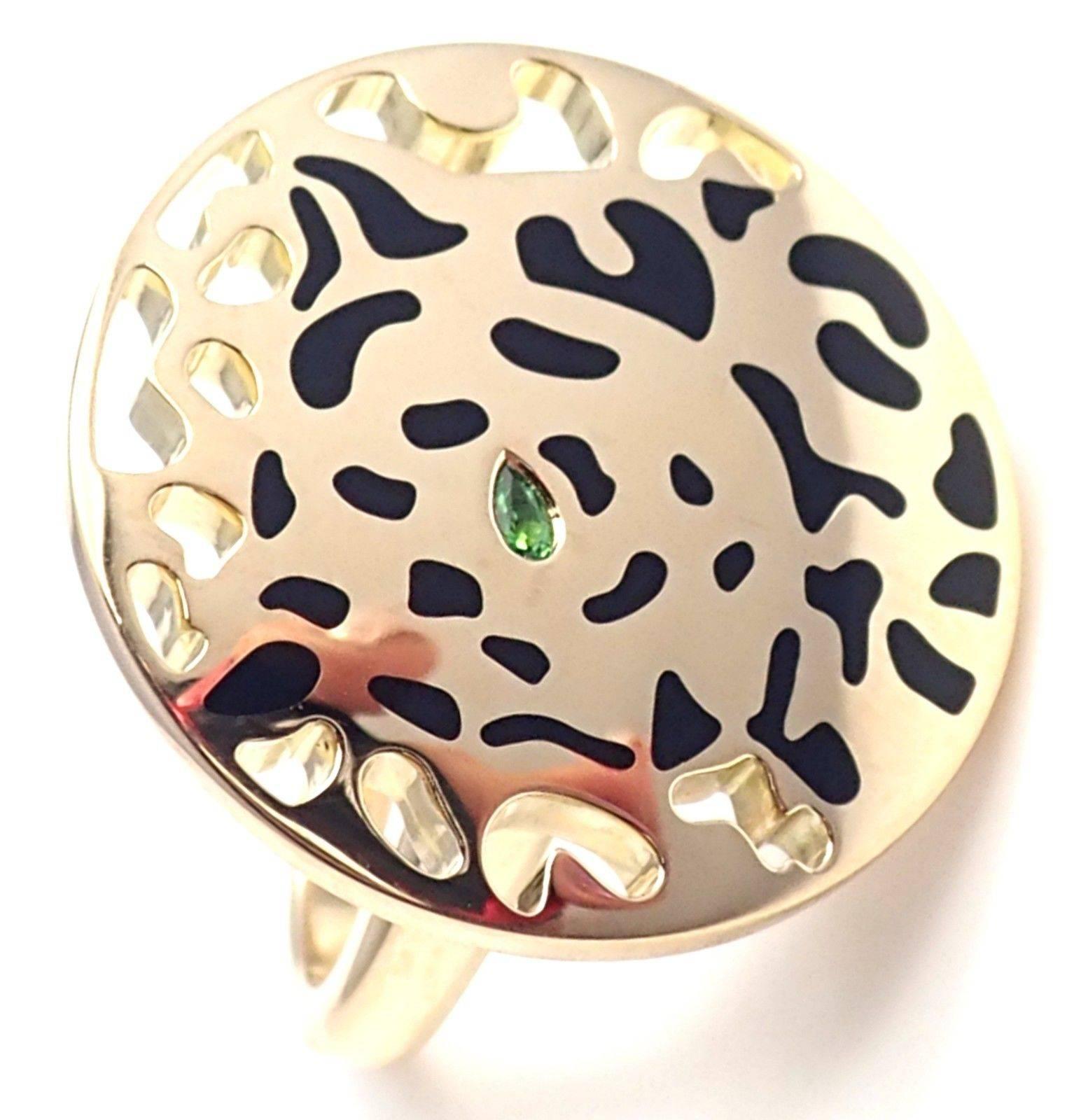 Cartier Panther Panthere Lacquer Tsavorite Garnet Yellow Gold Ring 2