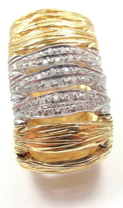 Roberto Coin Elephant Skin Domed Diamond Yellow Gold Band Ring