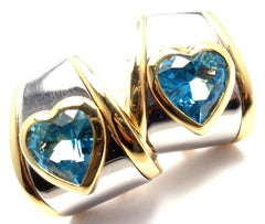 Marina B Heart Shape Blue Topaz Yellow Gold and Stainless Steel Earrings