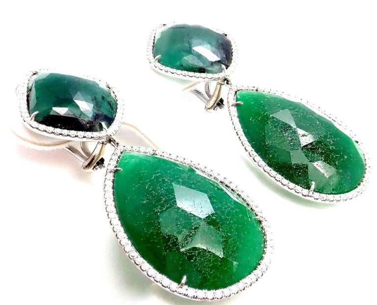 Jackie Collins Estate Large Green Quartz Diamond White Gold Earrings Jackie Collins Estate Large Green Quartz Diamond White Gold Earrings In New Condition For