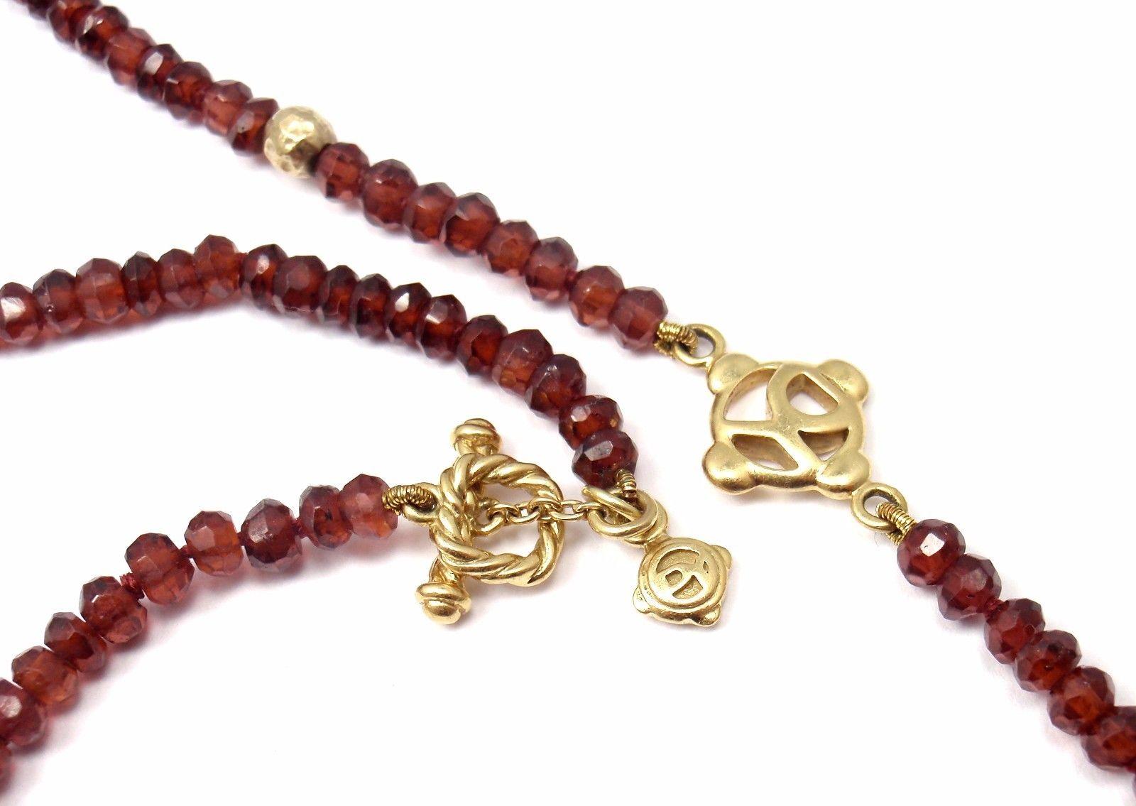 Women's or Men's David Yurman Garnet Rondelle Pearl Diamond Yellow Gold and Silver Necklace