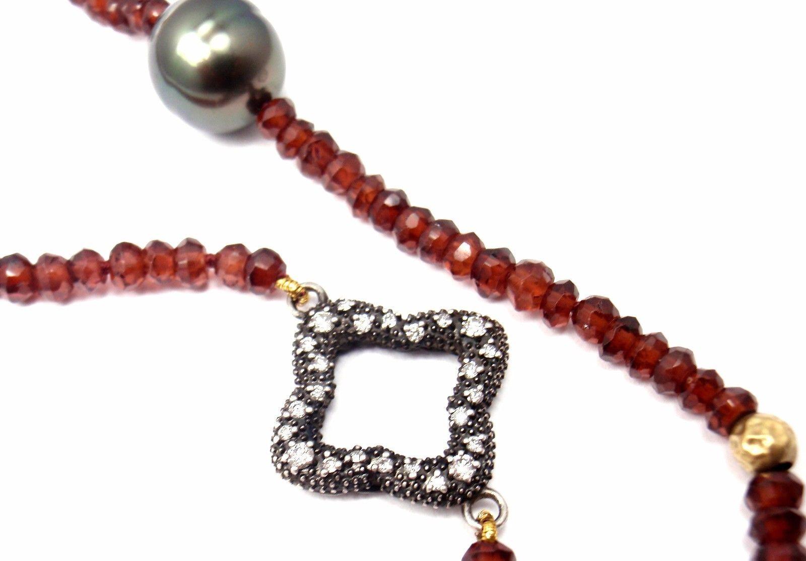 David Yurman Garnet Rondelle Pearl Diamond Yellow Gold and Silver Necklace 4