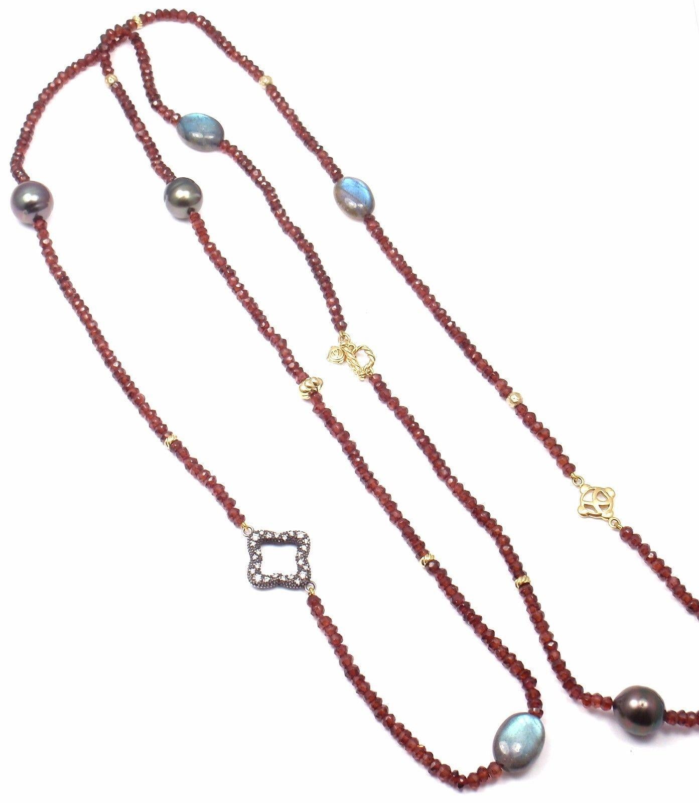 David Yurman Garnet Rondelle Pearl Diamond Yellow Gold and Silver Necklace 5