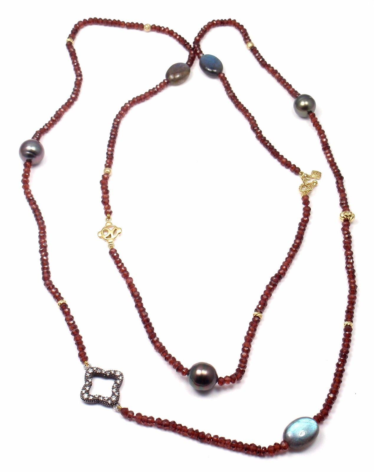 David Yurman Garnet Rondelle Pearl Diamond Yellow Gold and Silver Necklace 6