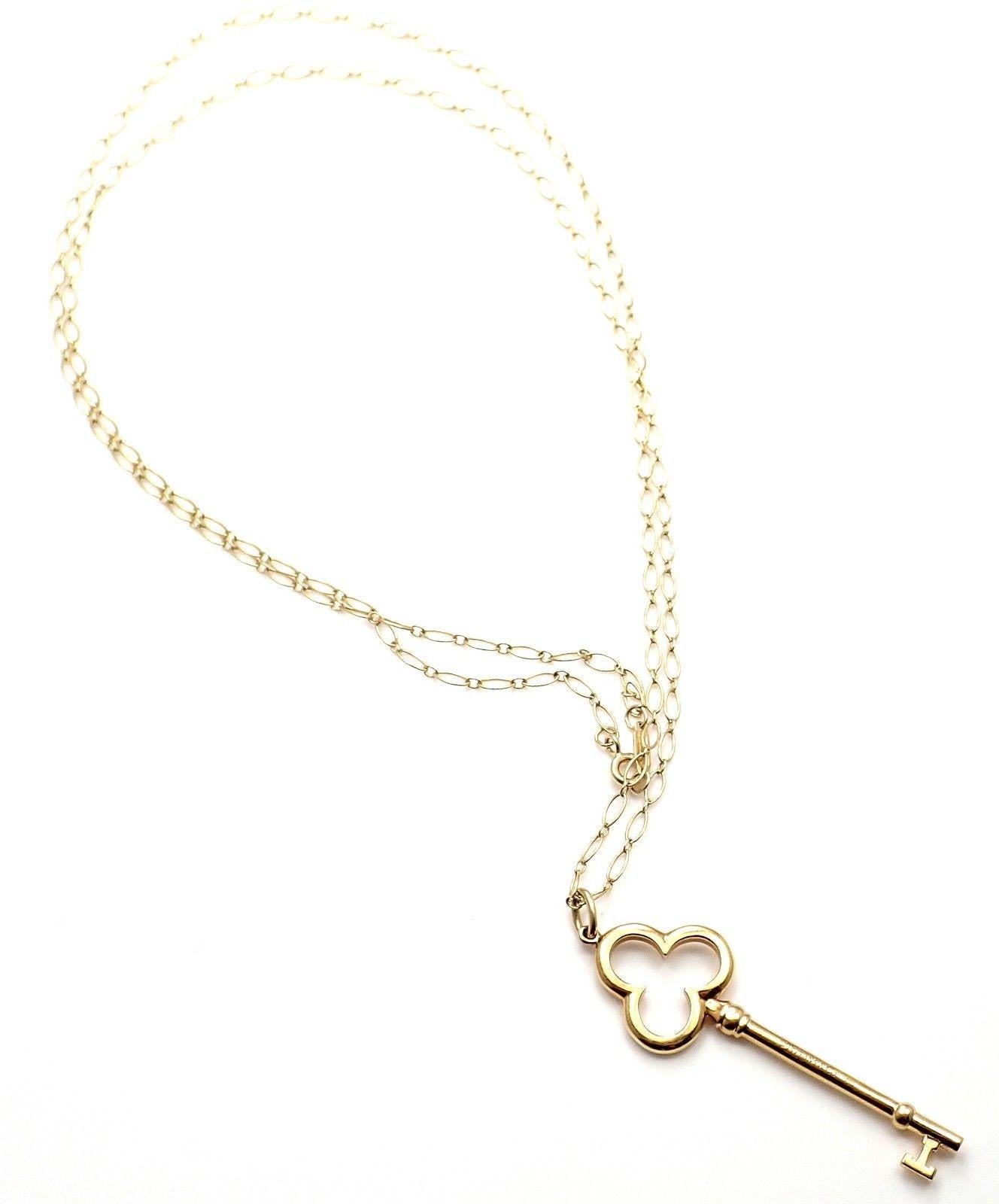 Tiffany & Co. Trefoil Schlüsselanhänger Oval Gliederkette Gelbgold Halskette für Damen oder Herren