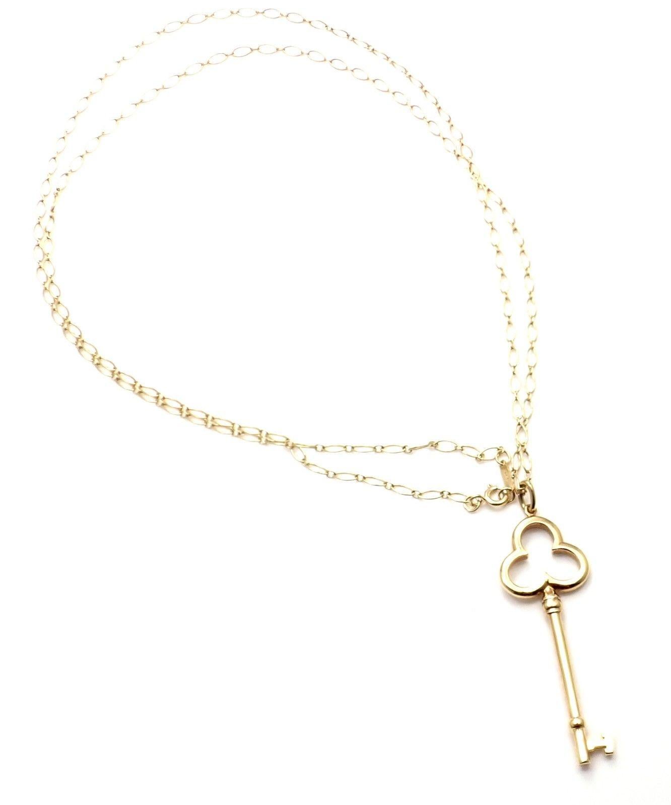 Tiffany & Co. Trefoil Schlüsselanhänger Oval Gliederkette Gelbgold Halskette 1